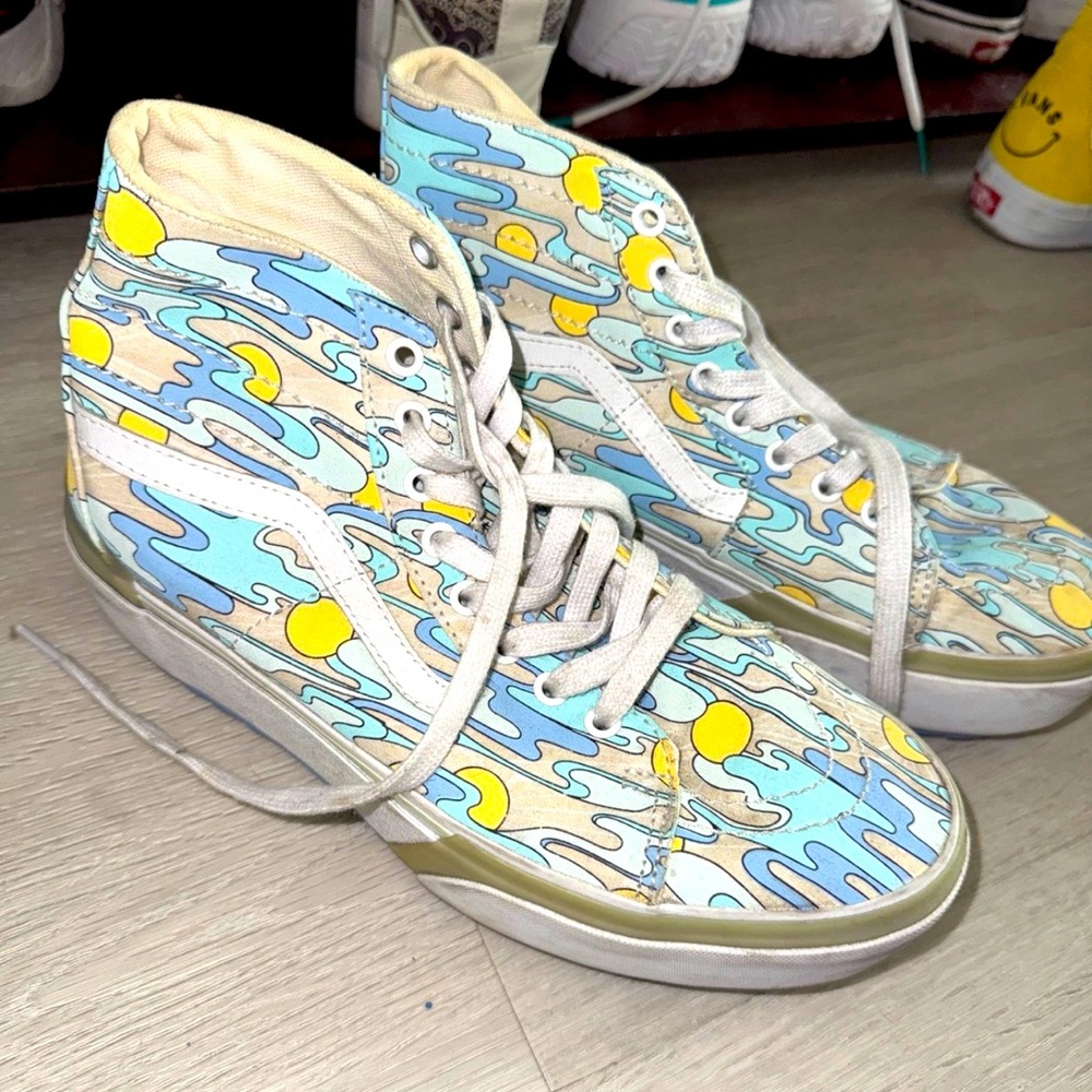 Vans High-Top Sneakers with Abstract Blue and Yellow Design